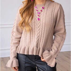 Grace + Emma Ruffle Cable Sweater M